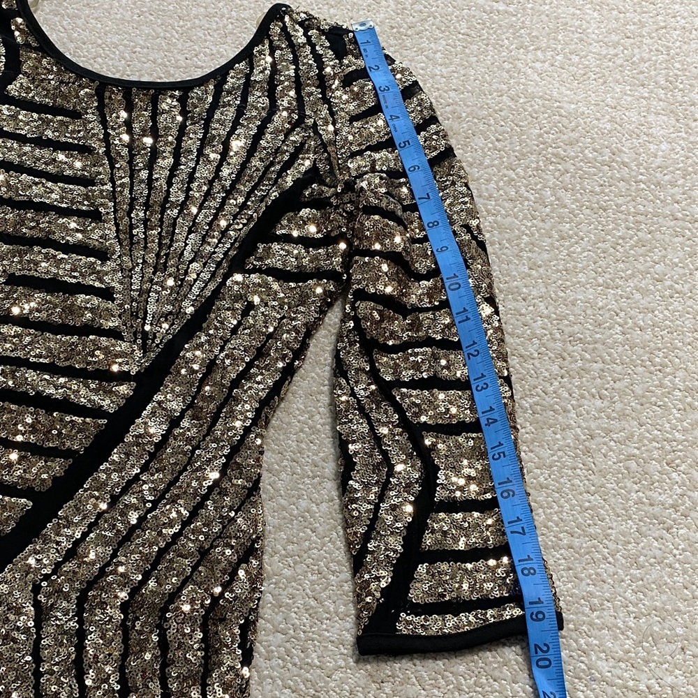 Gold Sequin Bodycon Dress with Black Accents - Picture 14 of 16